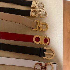 Salvatore Ferragamo Black and Tan Leather Belts with Classic Buckles
